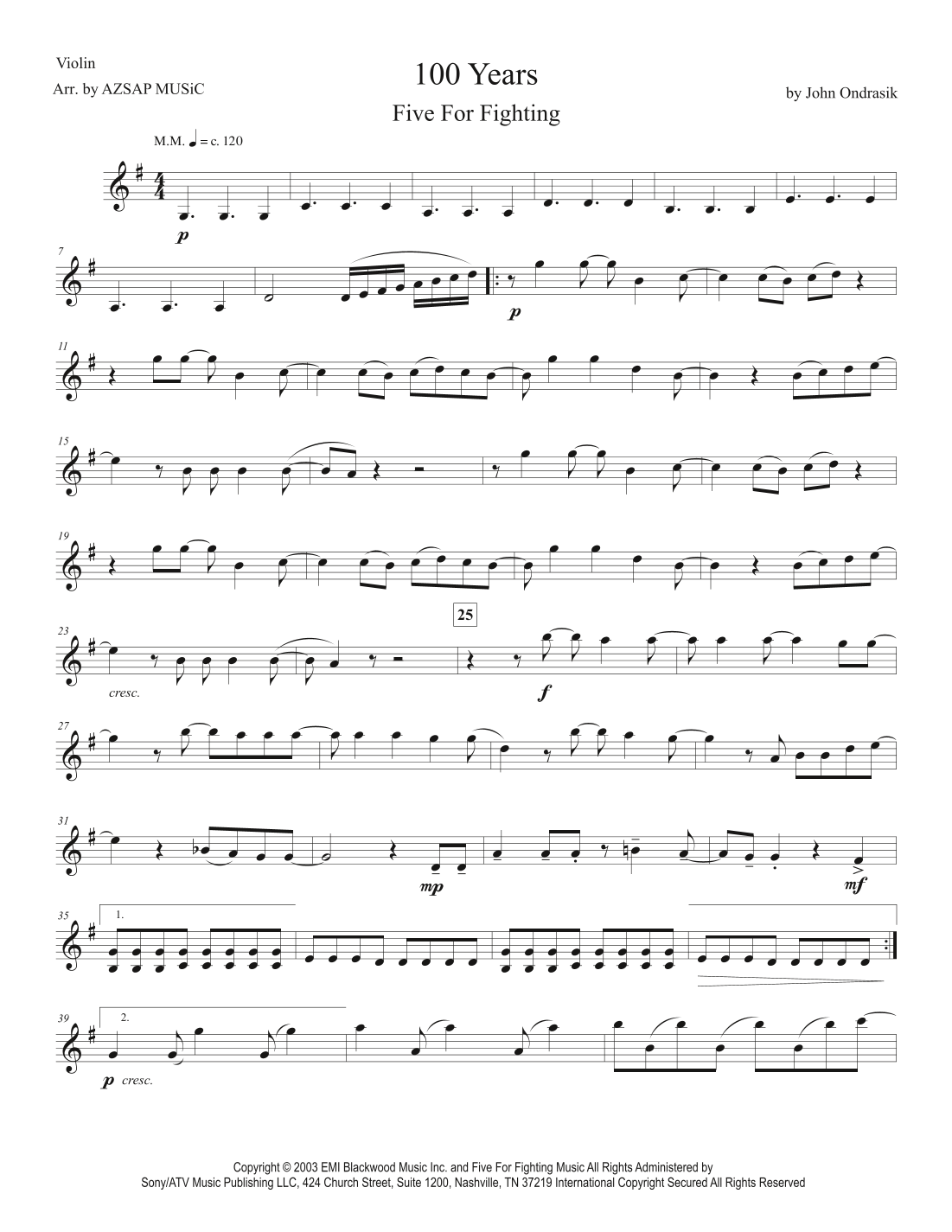 100 Years score preview, page 1
