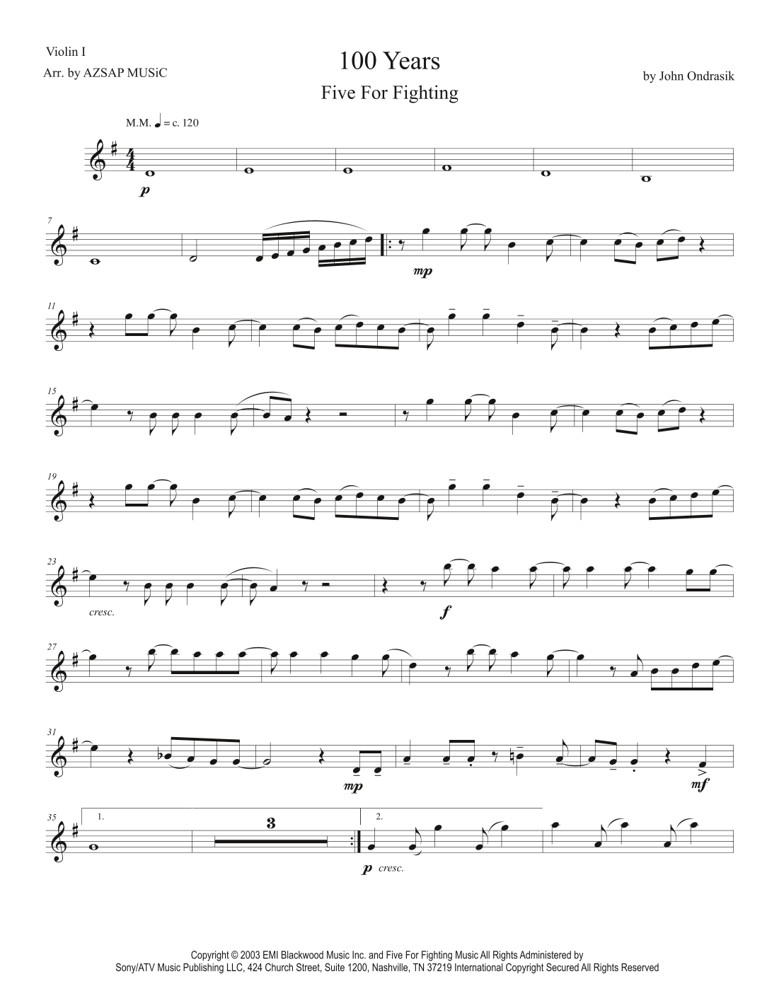 100 Years score preview, page 1