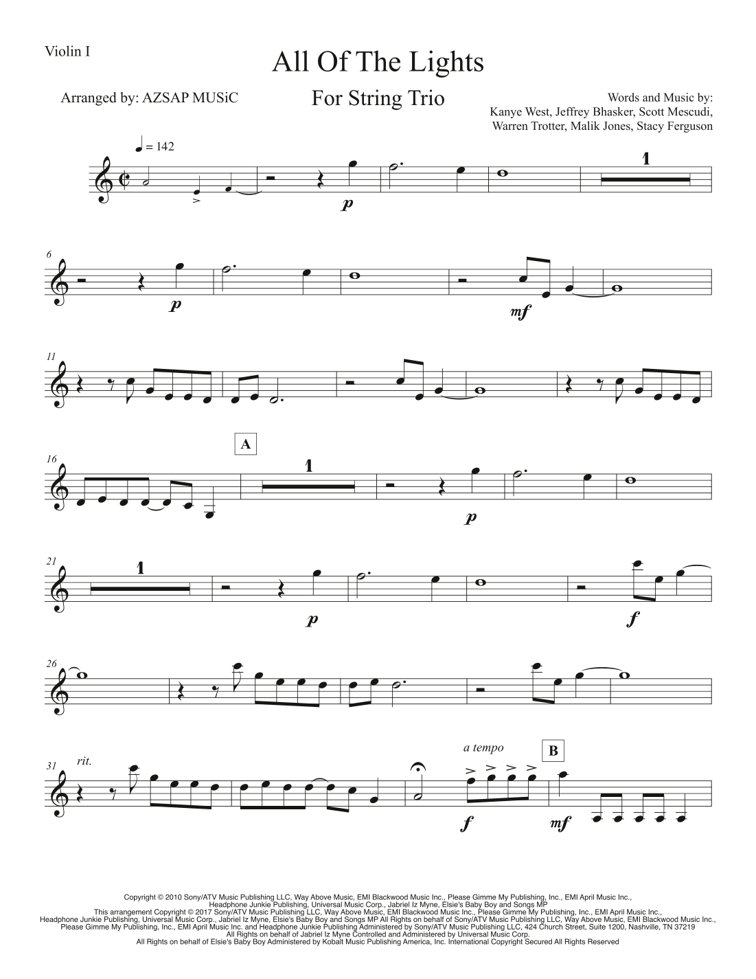 All Of The Lights score preview, page 1