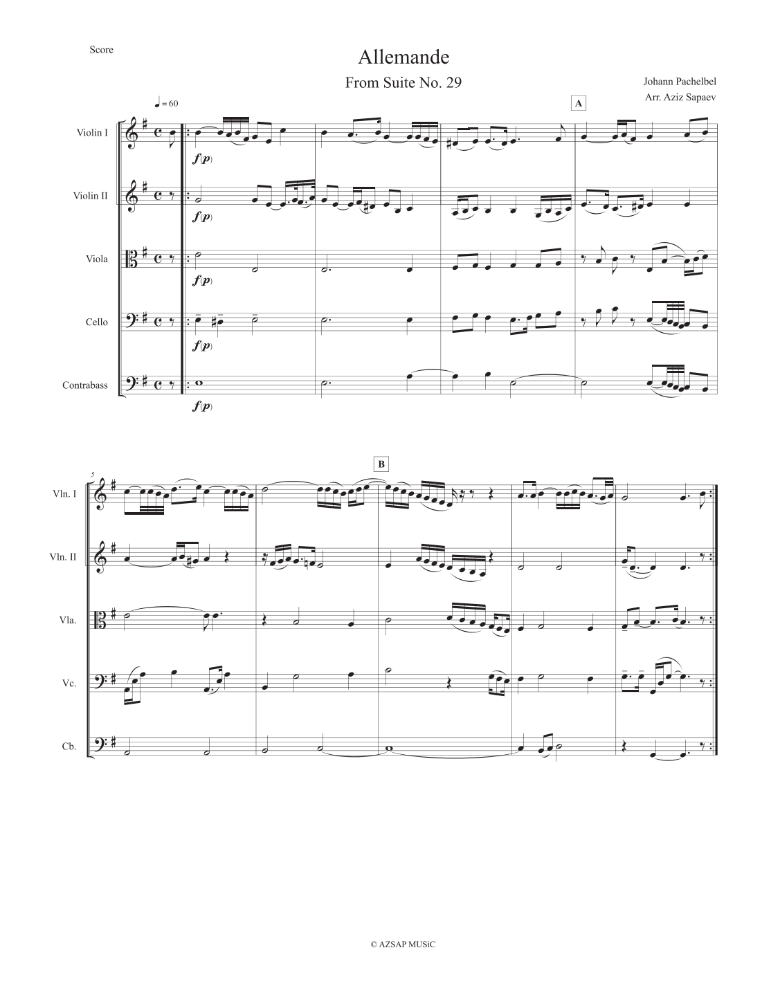 Allemande from Suite No.29 in E-minor score preview, page 1