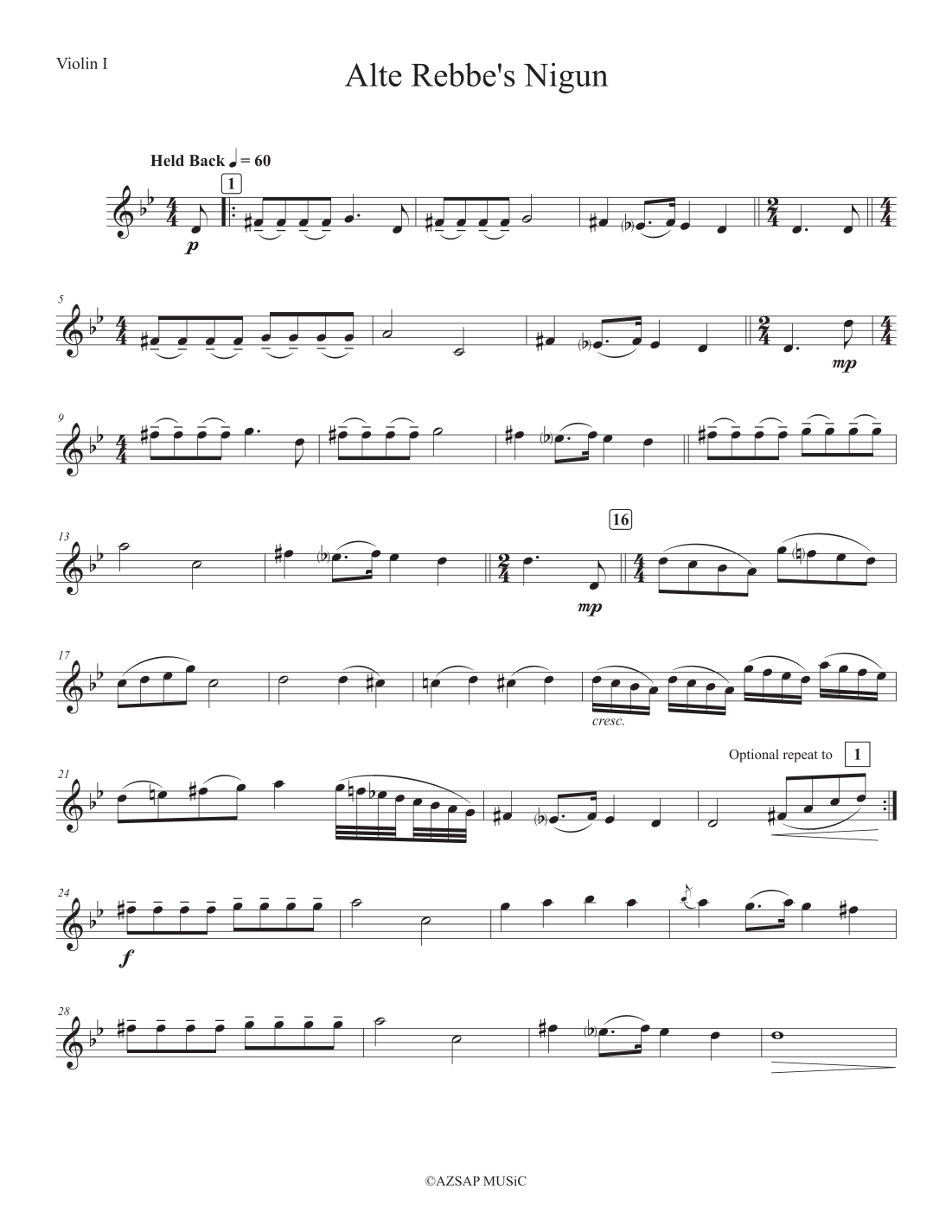 Alte Rebbe's Niggun score preview, page 1