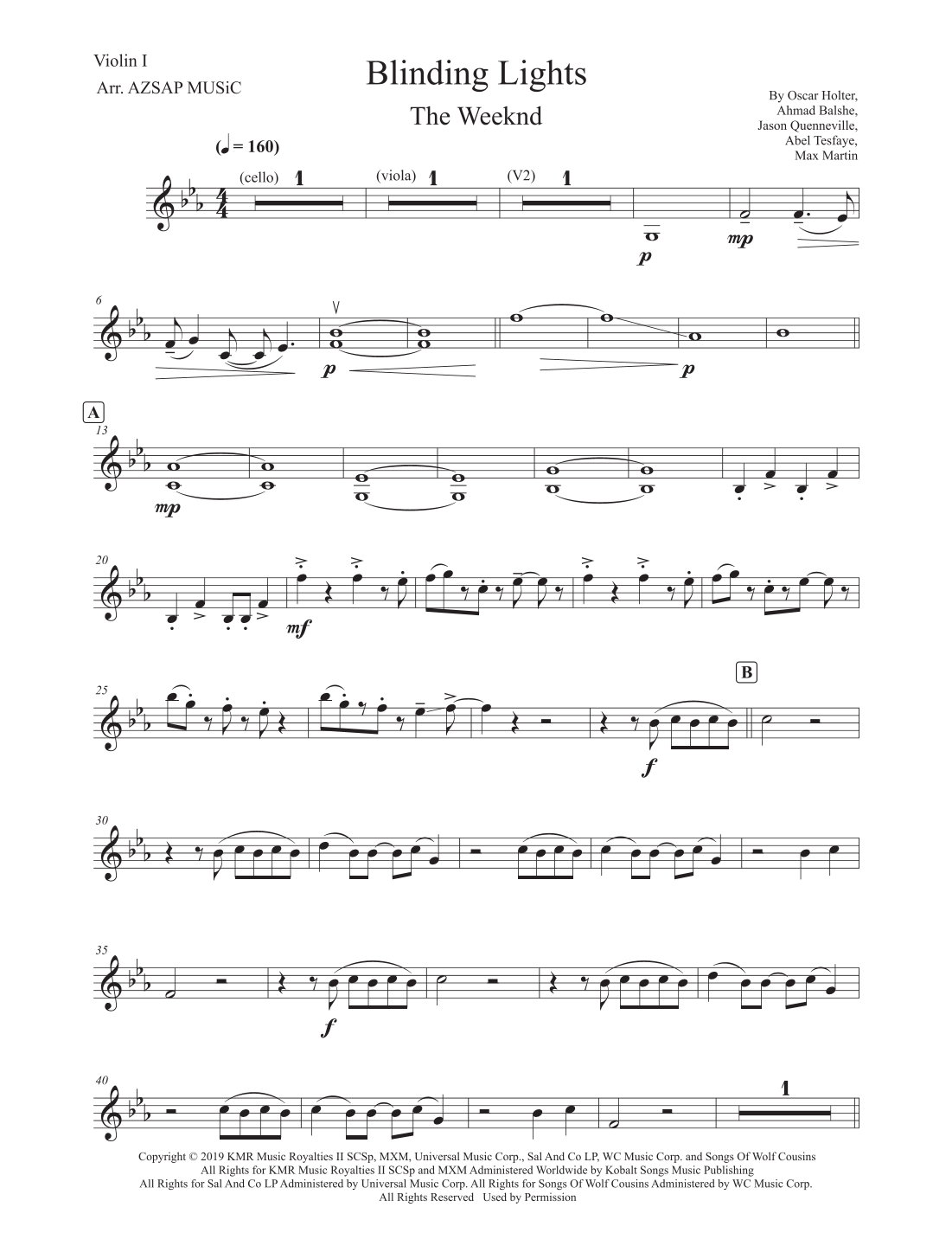 Blinding Lights score preview, page 1
