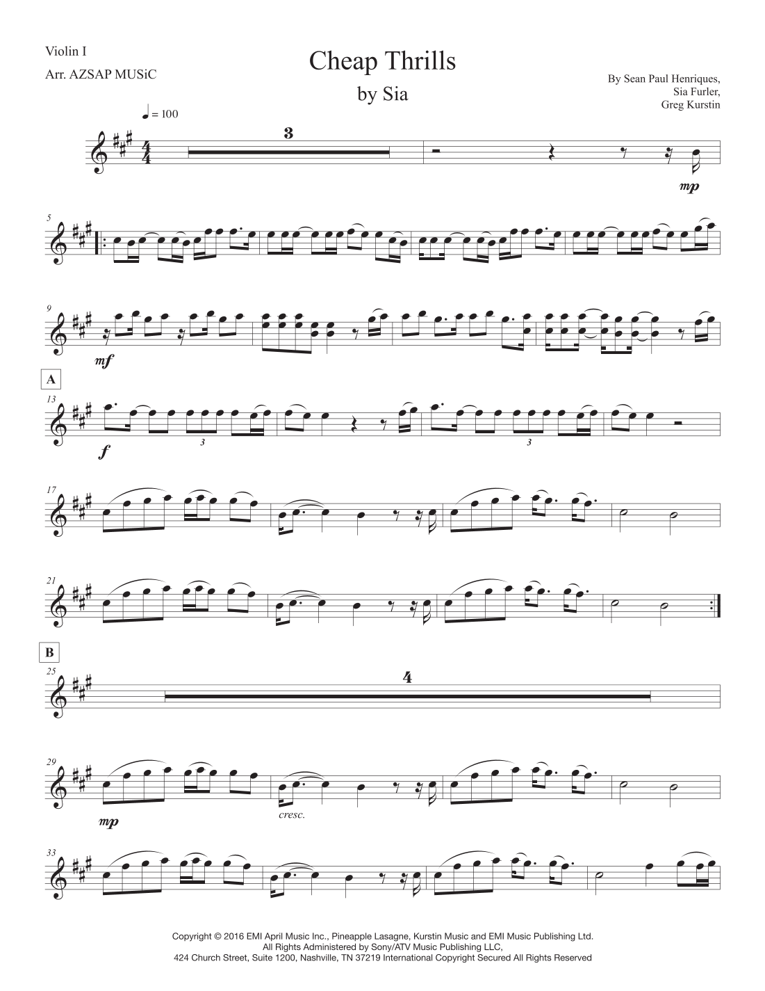 Cheap Thrills score preview, page 1