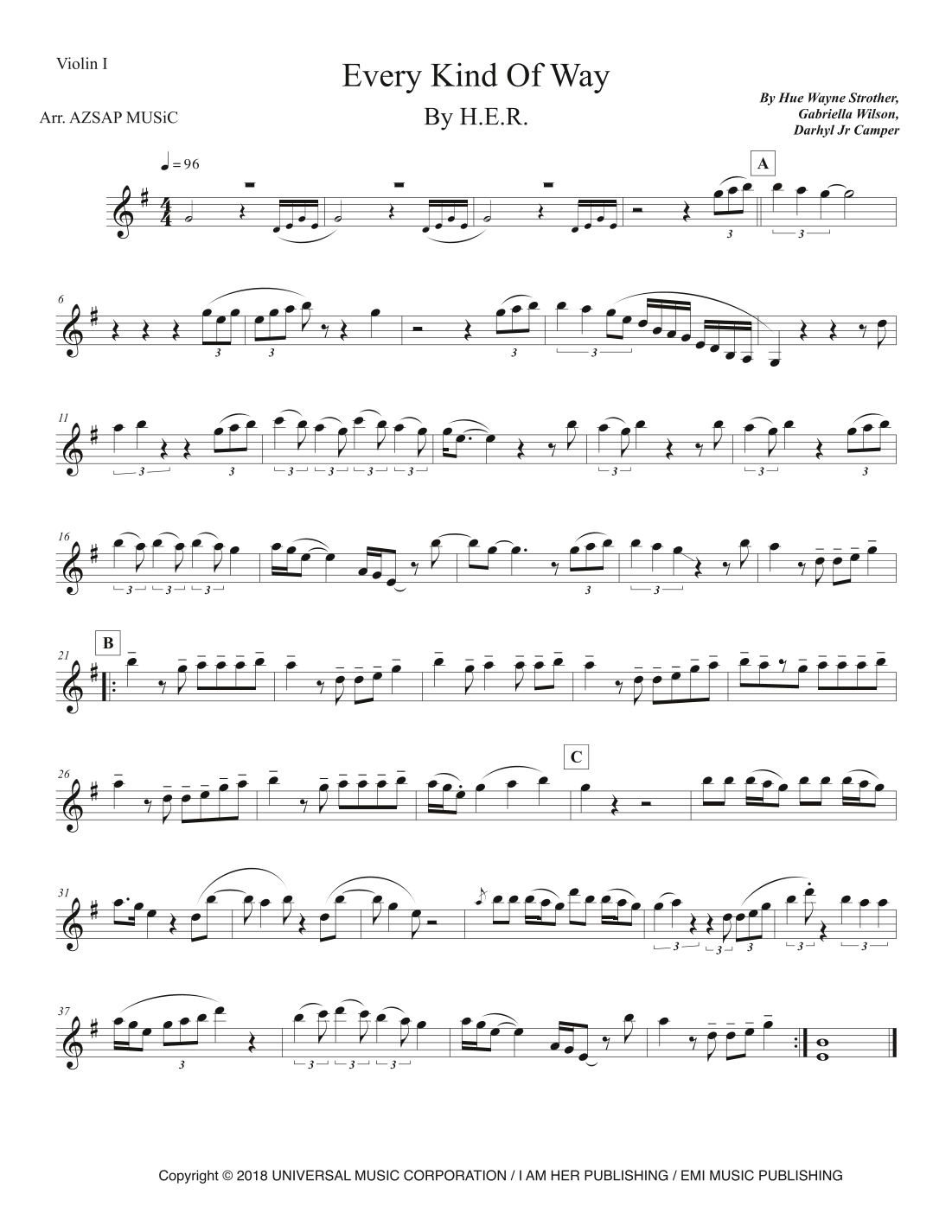 Every Kind Of Way score preview, page 1