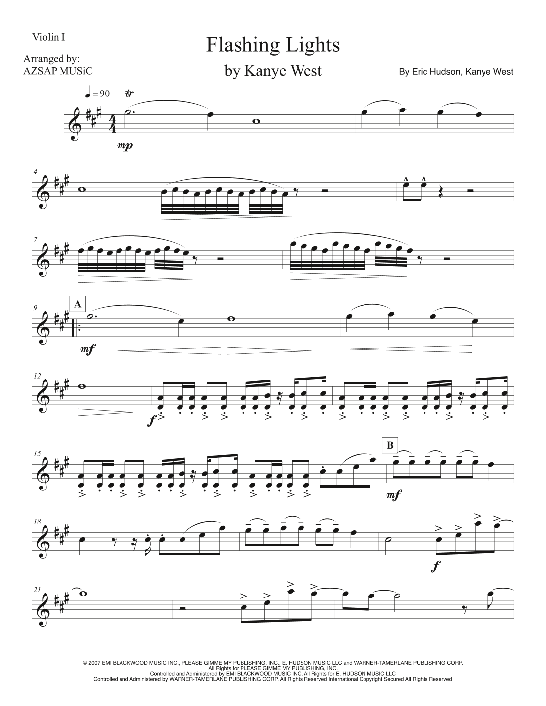 Flashing Lights score preview, page 1