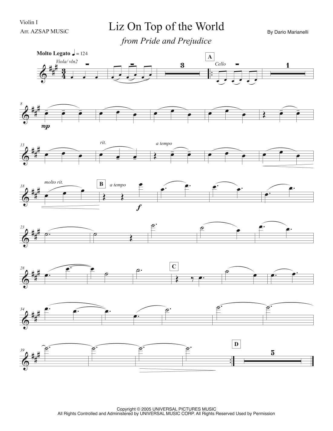 Liz On Top Of The World score preview, page 1