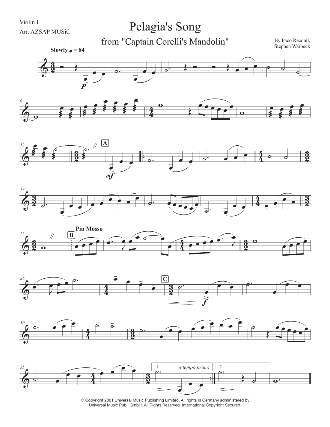 Pelagia's Song (Ricordo Ancor) score preview, page 1