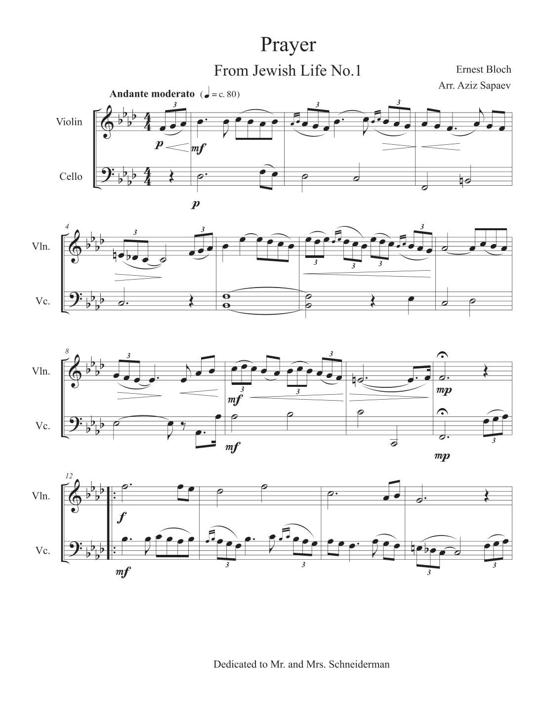 Prayer from Jewish Life B. 54 score preview, page 1