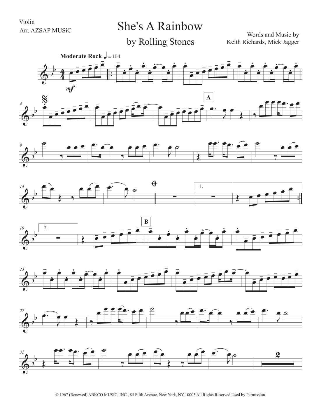 She's A Rainbow score preview, page 1