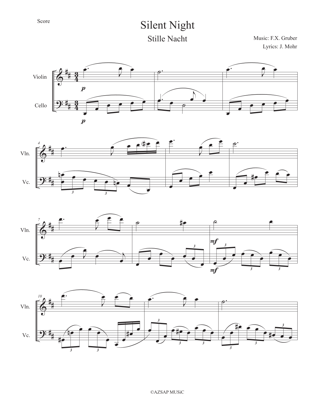 Silent Night score preview, page 1