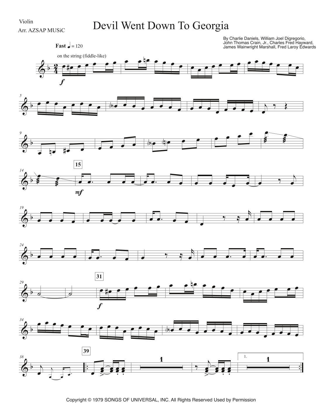 The Devil Went Down To Georgia score preview, page 1