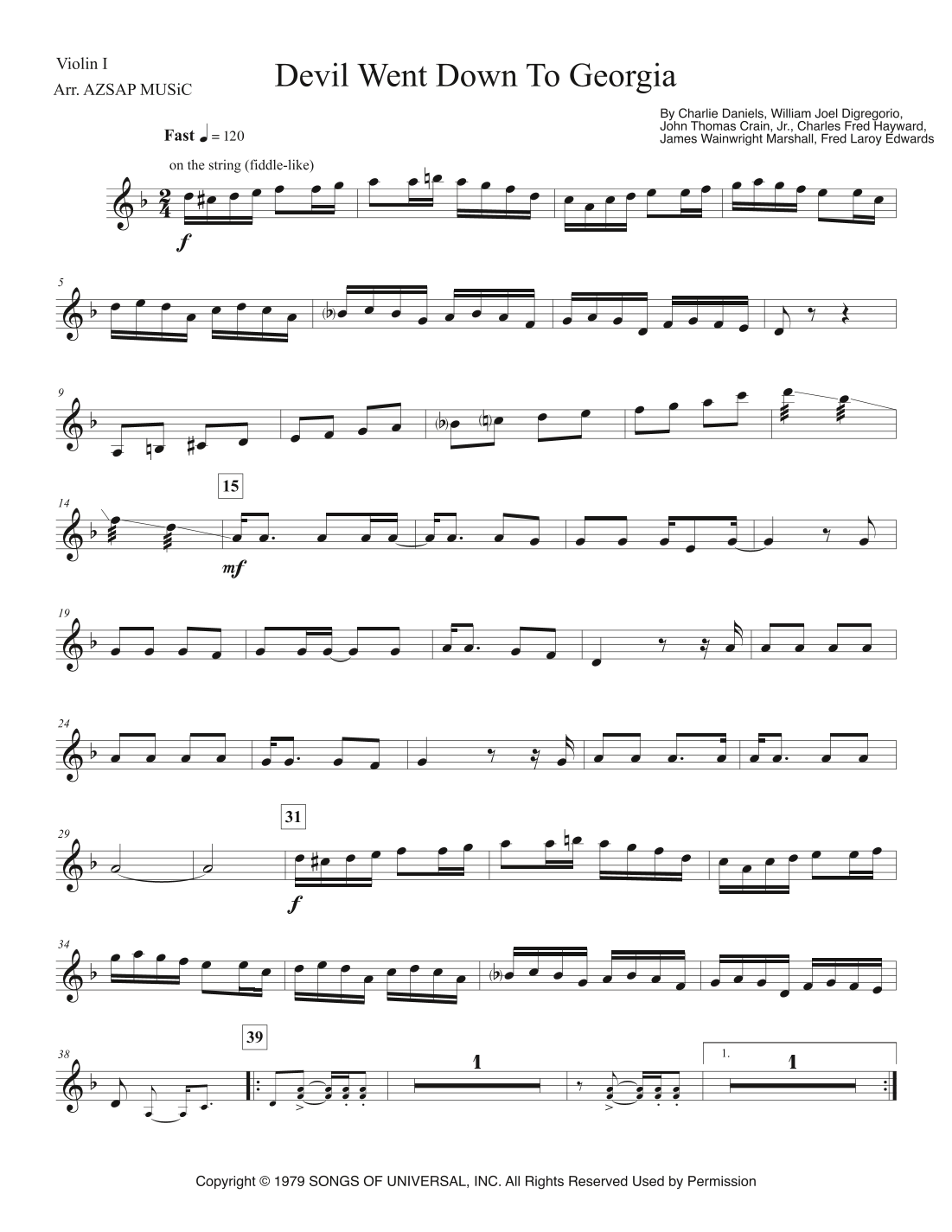 The Devil Went Down To Georgia score preview, page 1