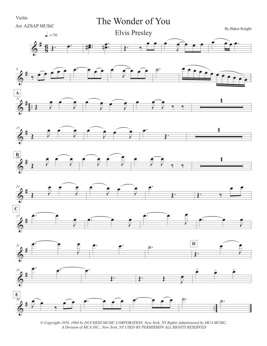 The Wonder Of You score preview, page 1