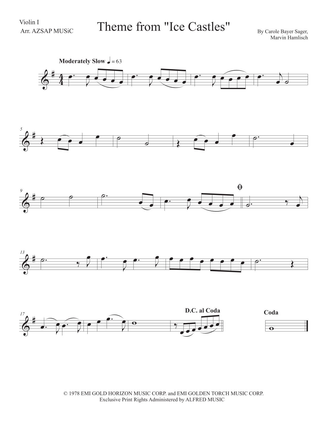 Theme From Ice Castles (Through The Eyes Of Love) score preview, page 1