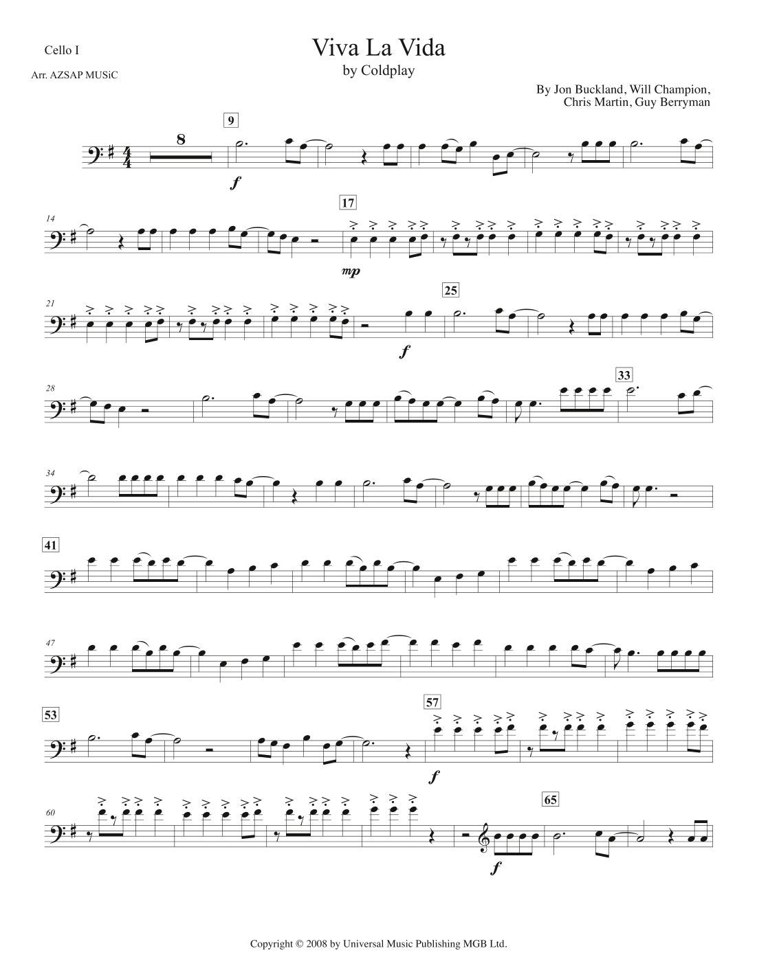 Viva La Vida score preview, page 1