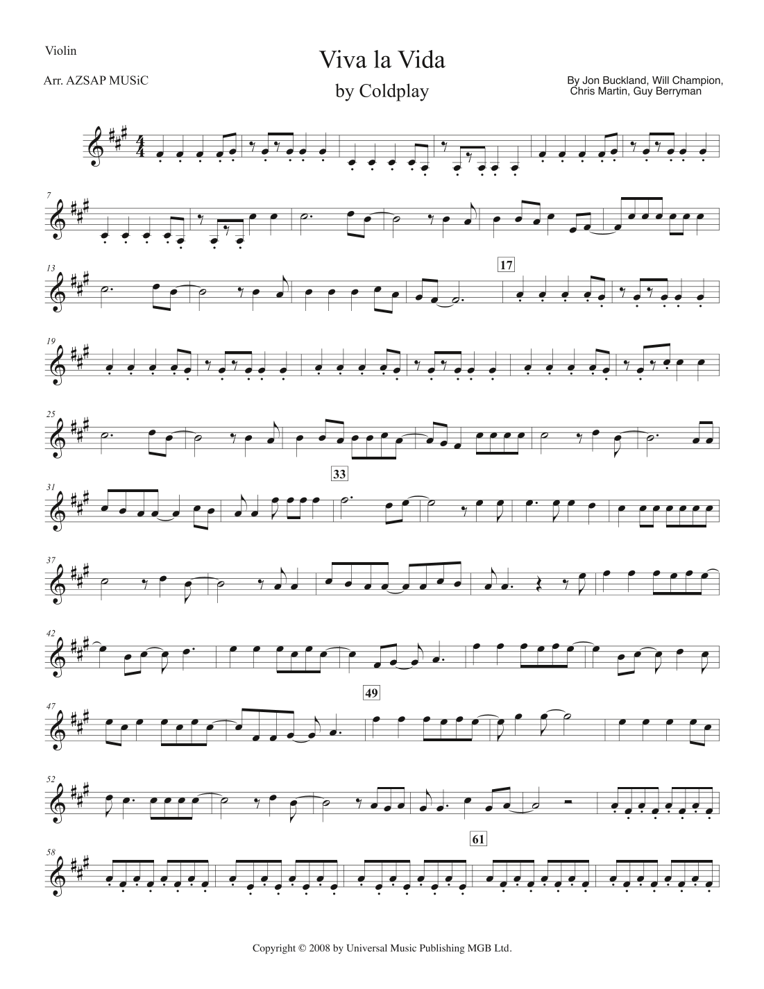 Viva La Vida score preview, page 1
