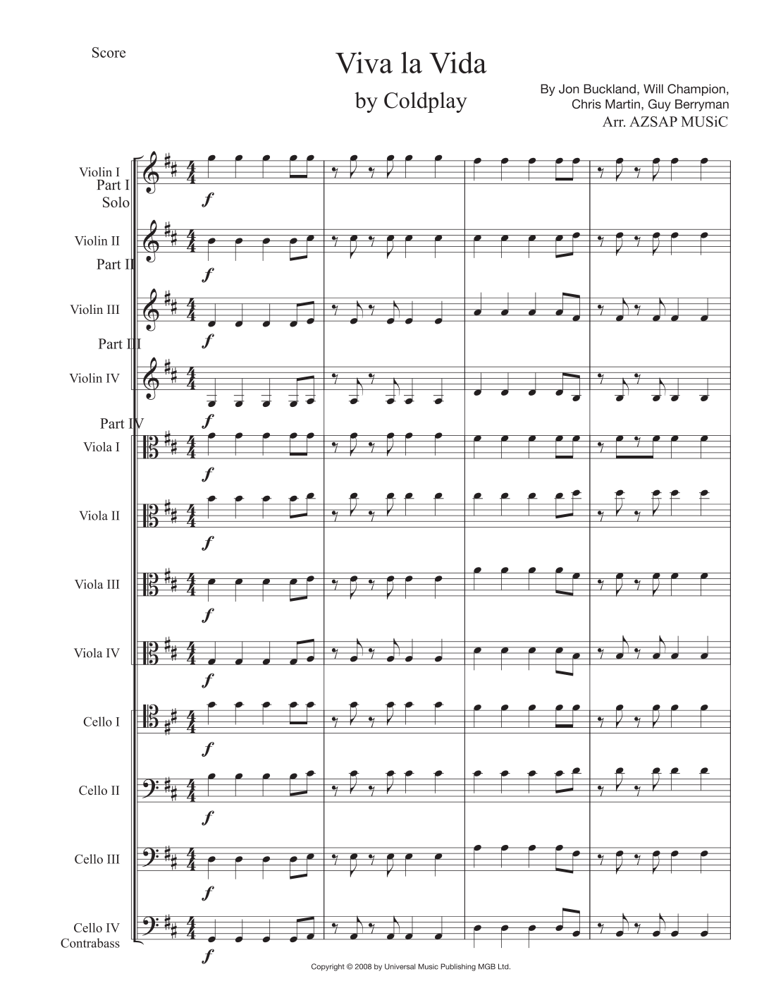 Viva La Vida score preview, page 1