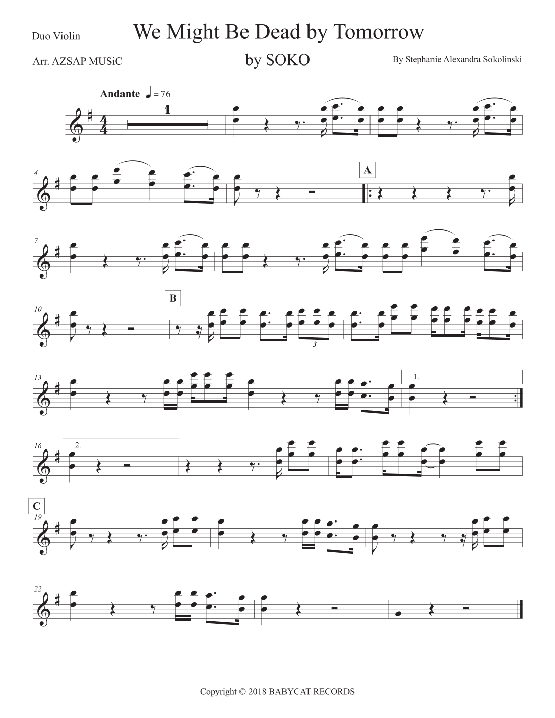 We Might Be Dead By Tomorrow score preview, page 1