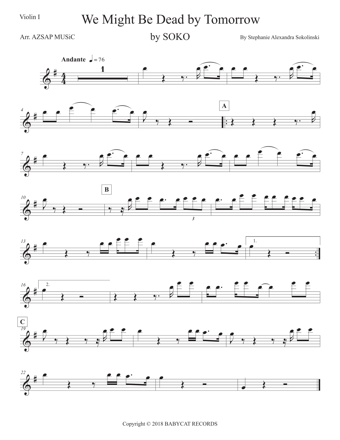 We Might Be Dead By Tomorrow score preview, page 1