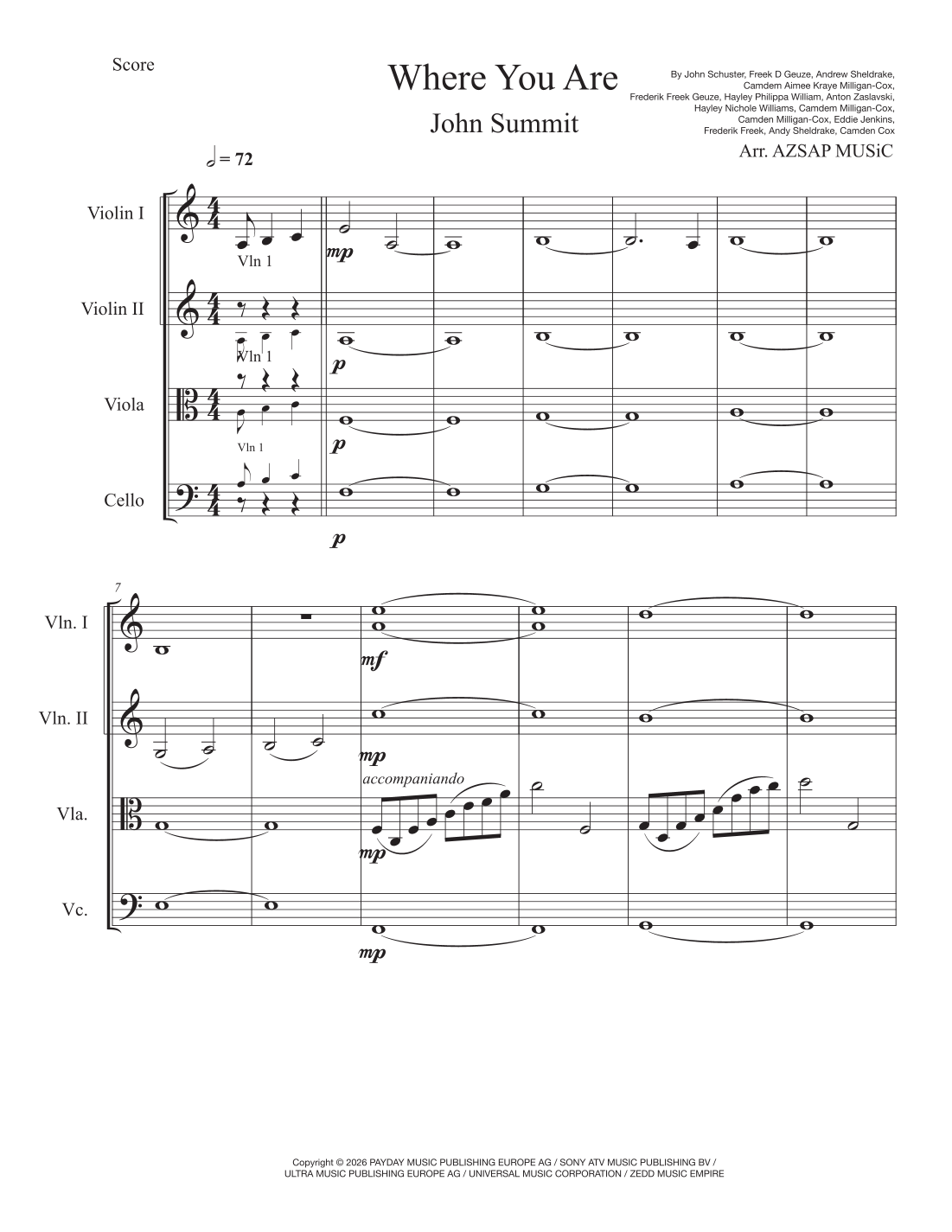 Where You Are score preview, page 1