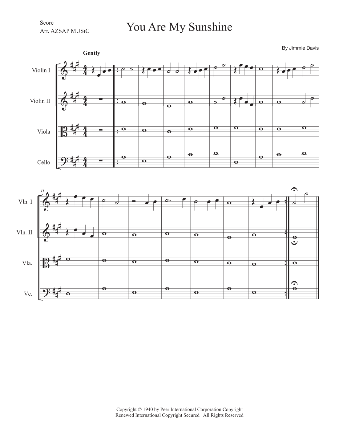 You Are My Sunshine score preview, page 1