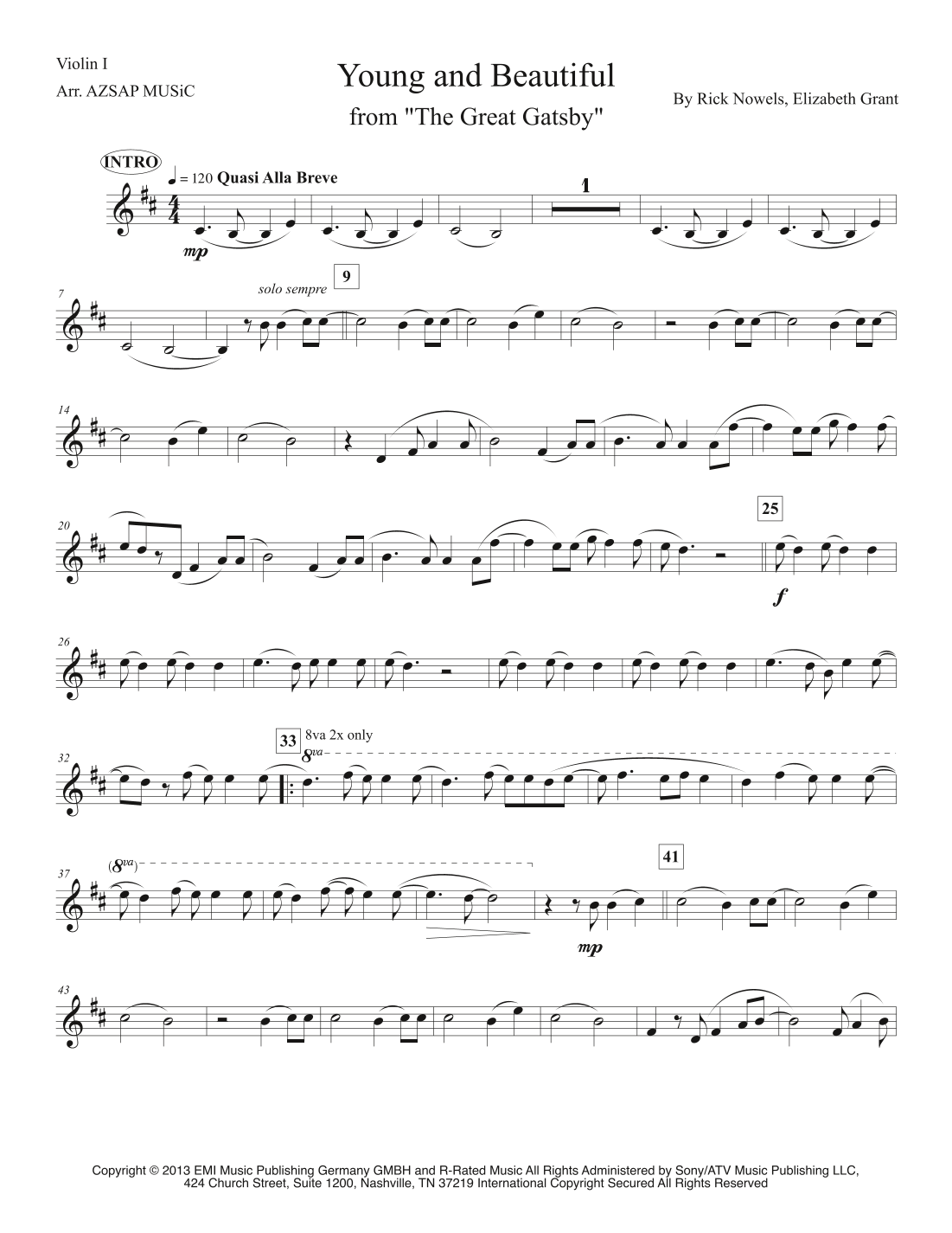 Young and Beautiful score preview, page 1